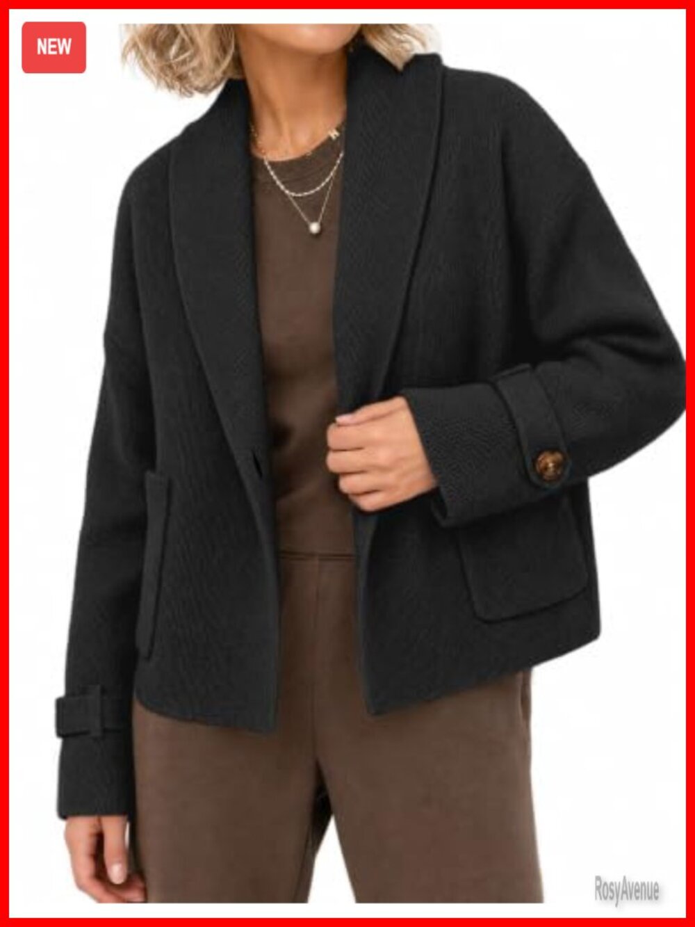 Open Front Chunky Knit Cardigan Sweater Jacket Shawl Collar Short